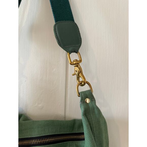 Clare V Le Zip Sac Slouchy Tote Bag Leather & Cotton Green - Picture 5 of 9